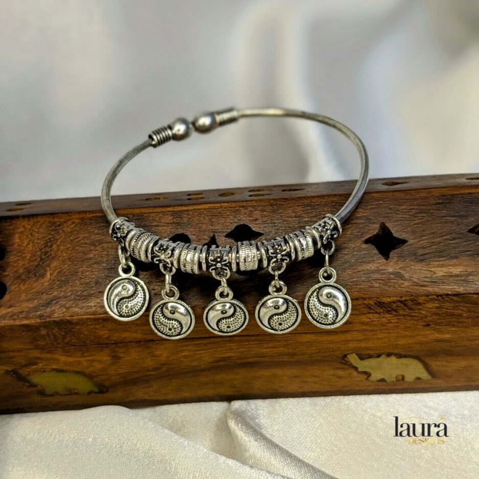 Oxidized Silver antique bangle with danglers