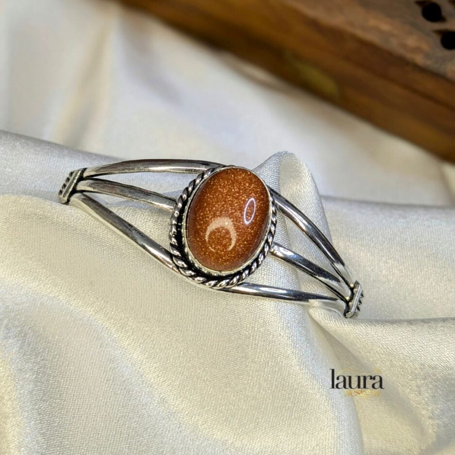 oxidized silver bangle with brown stone