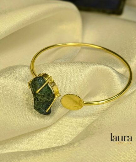 Statement bangle with natural blue green rawstone