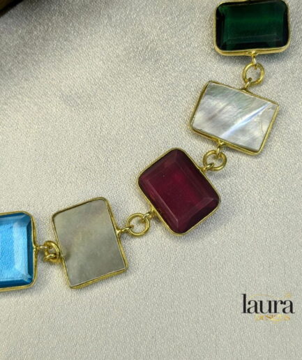 multi color square natural stone necklace