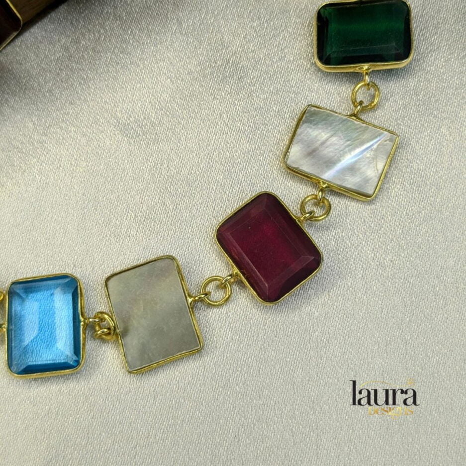 multi color square natural stone necklace