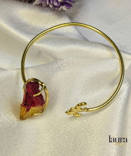 Red and yellow raw stone statement golden bangle