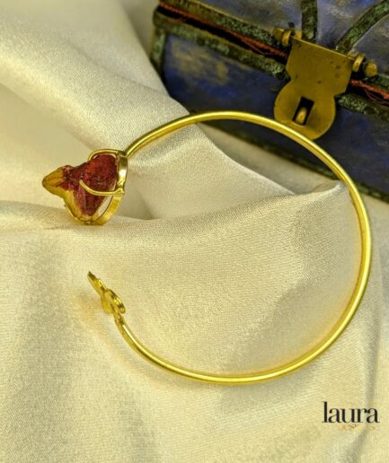 Red and yellow raw stone statement golden bangle