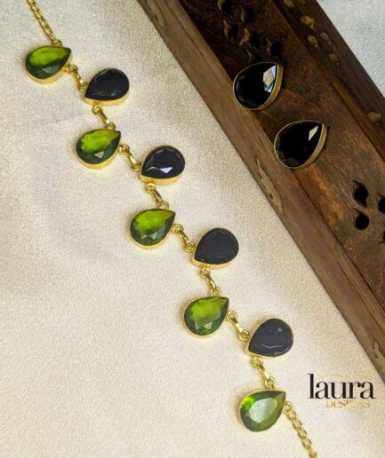 Tanya Green & Black Stone Choker with Earrings