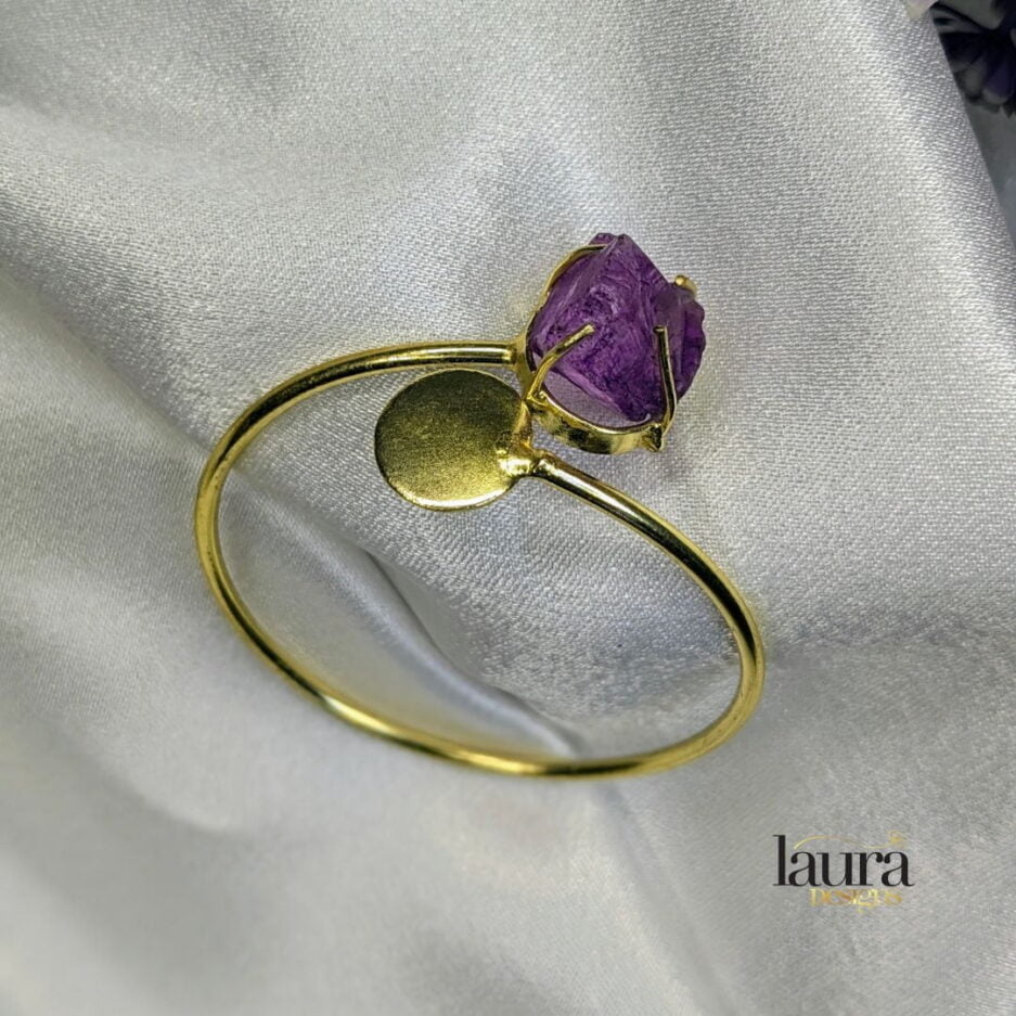 Purple natural raw stone statement bangle