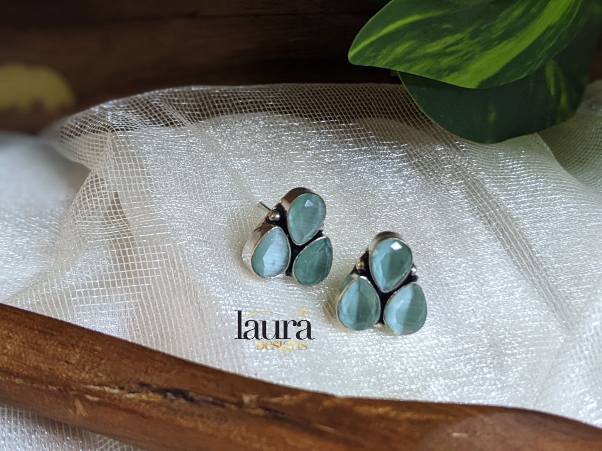Buy Silver handmade stud earrings with blue stones Designer Wear  Ensemble