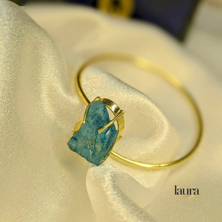 Natural blue raw stone statement adjustable bangle
