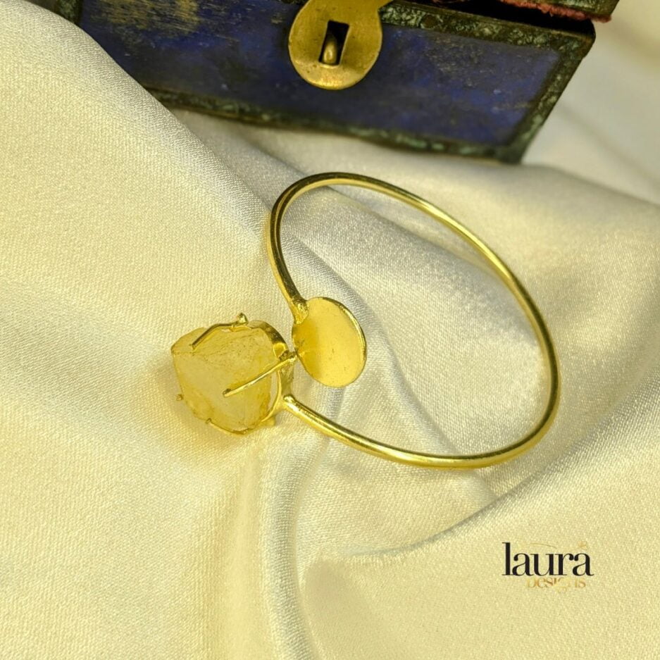 Yellow natural raw stone gold polish statement bangle