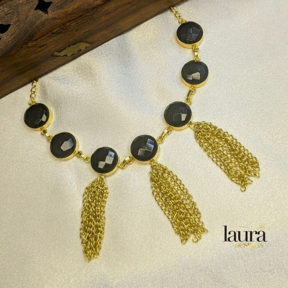 black stone tassel necklace