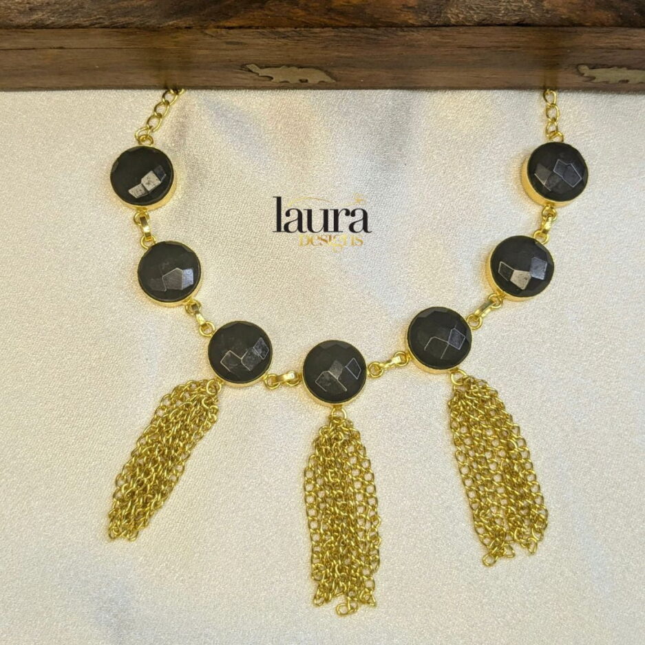 black stone tassel necklace