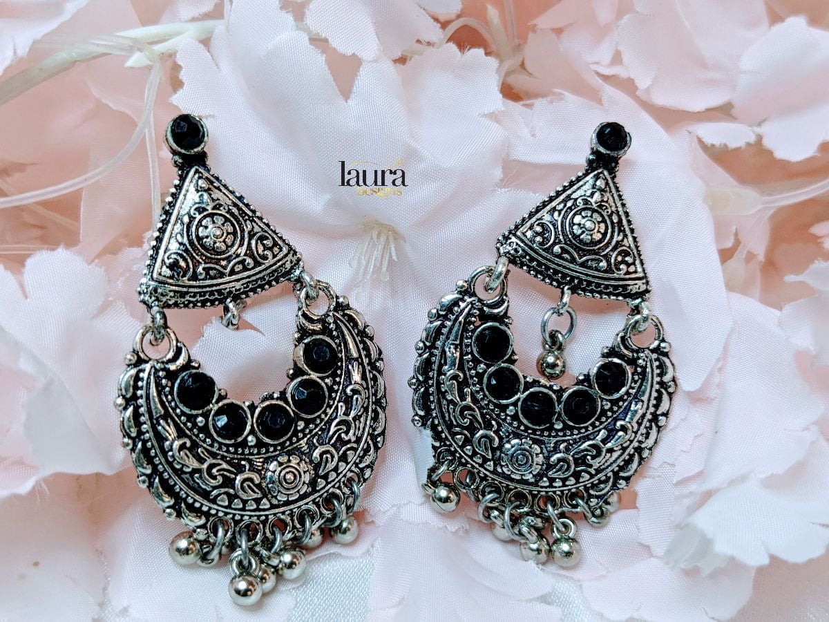 Tahira Royal Black Chand Bali Earrings  VOYLLA