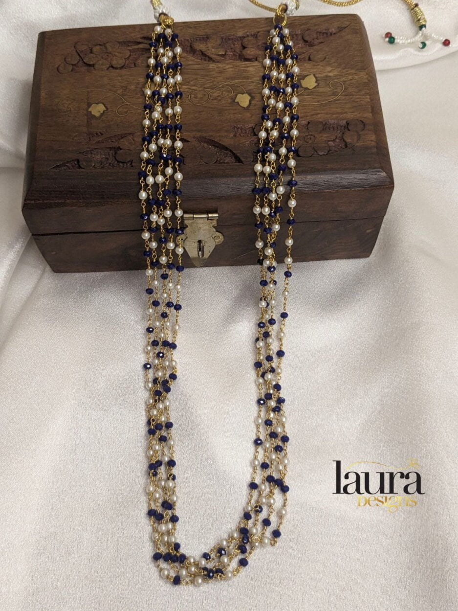 blue layered pearl necklace