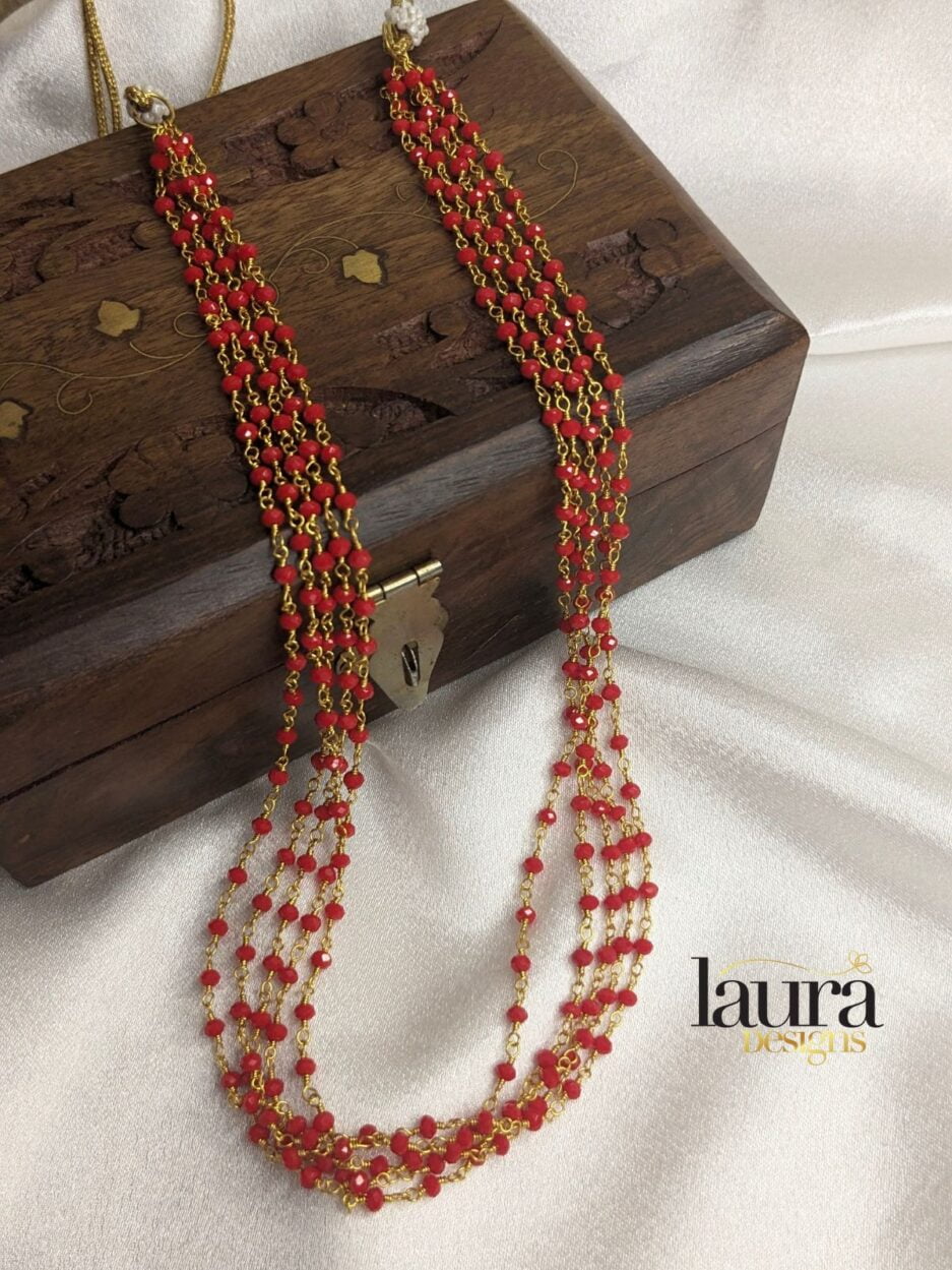 red pearl layered necklace
