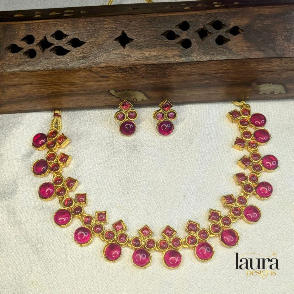 pink stone traditional necklace