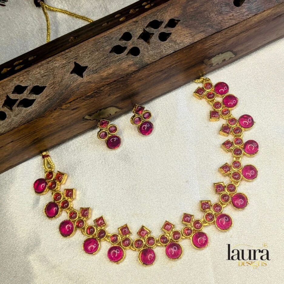 pink stone traditional necklace