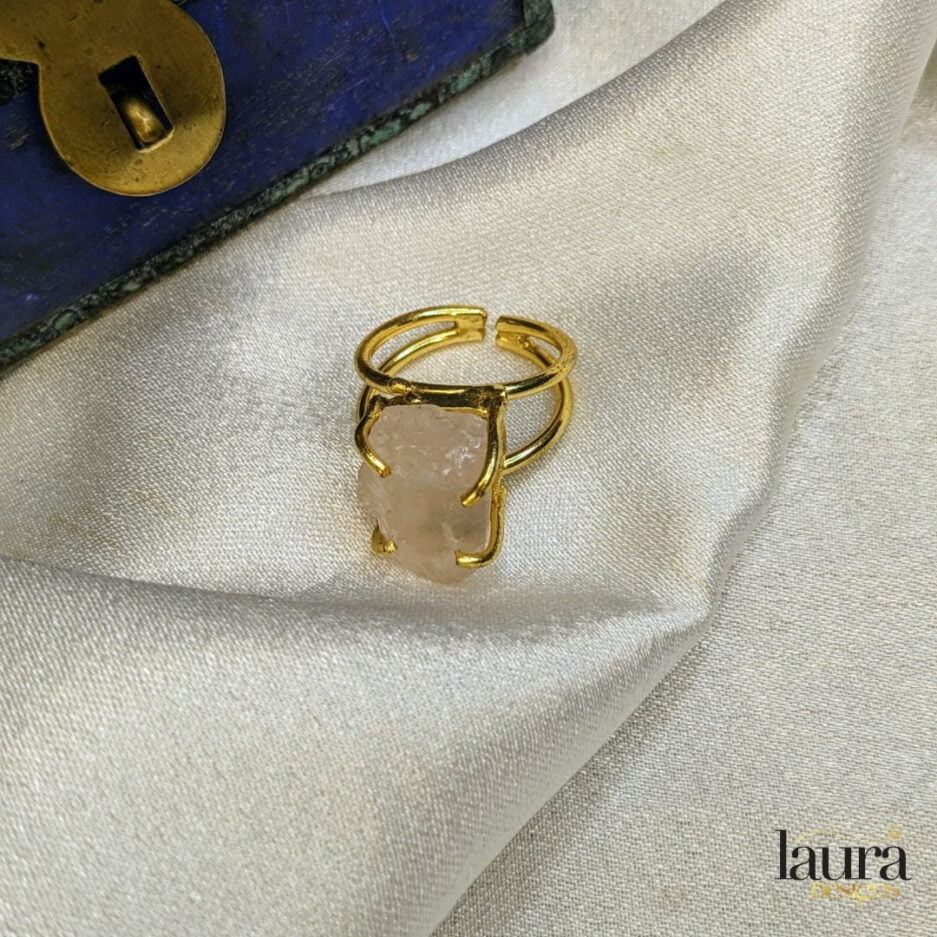 Pink Raw Stone Gold Plated Premium Ring