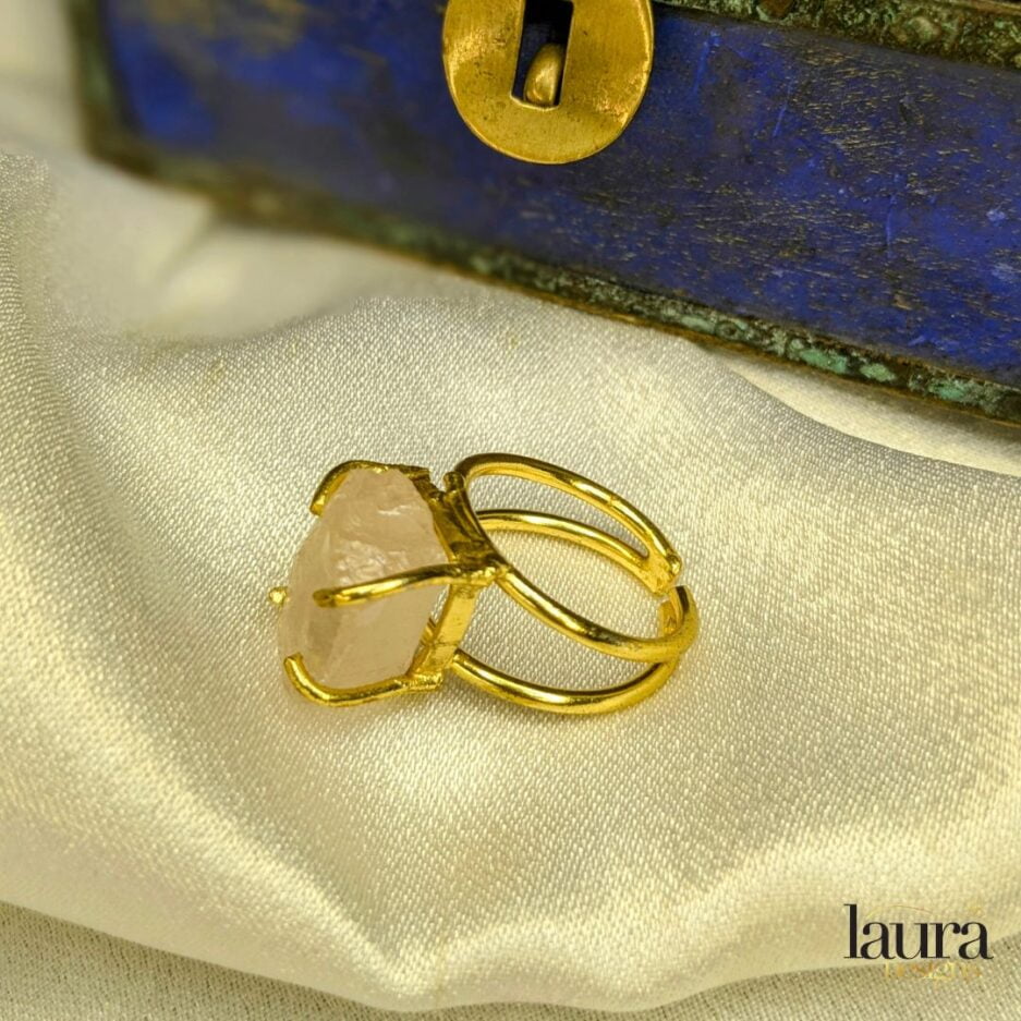 Pink Raw Stone Gold Plated Premium Ring