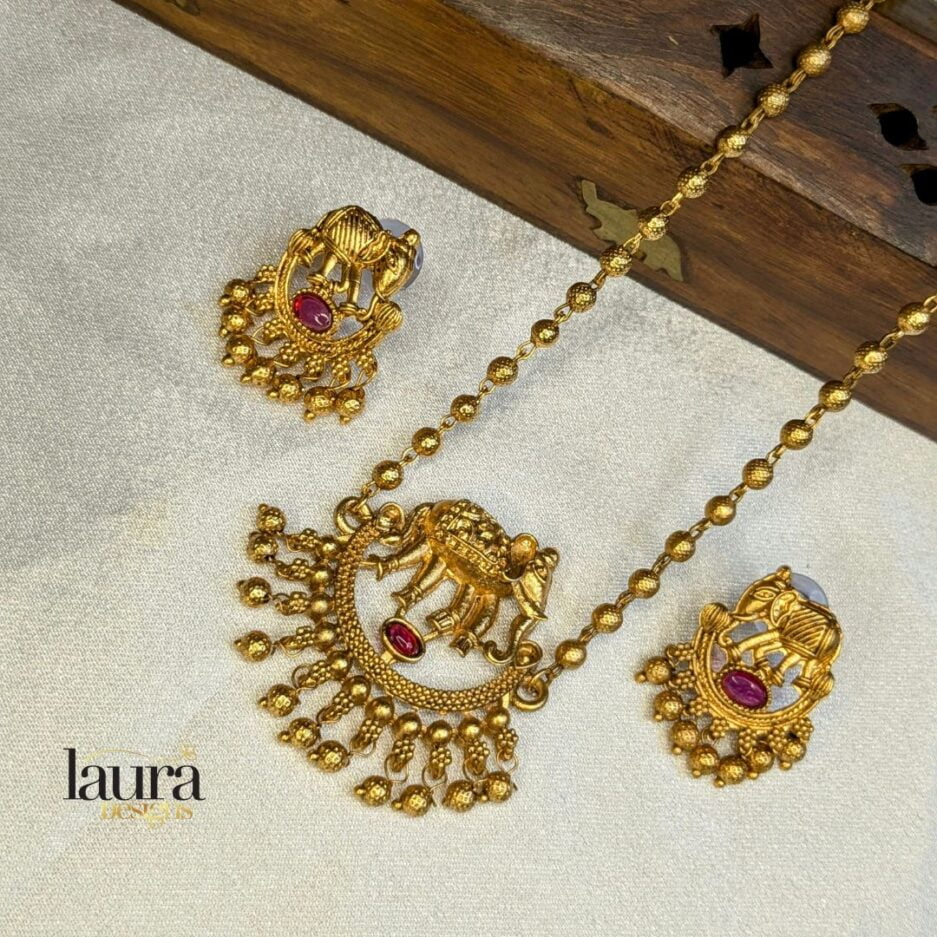 elephant design ruby stone traditional necklace