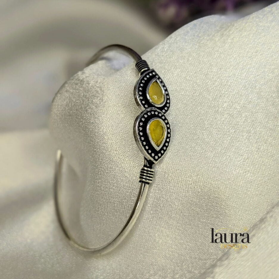 oxidised silver bangle with yellow stone