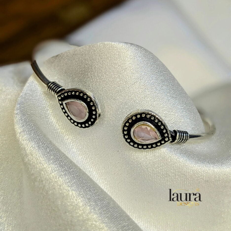 oxidised silver bangle with pink stone