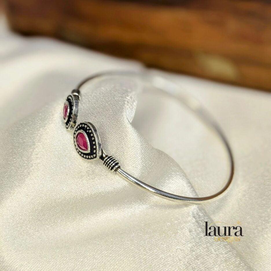 oxidised silver bangle with pink stone