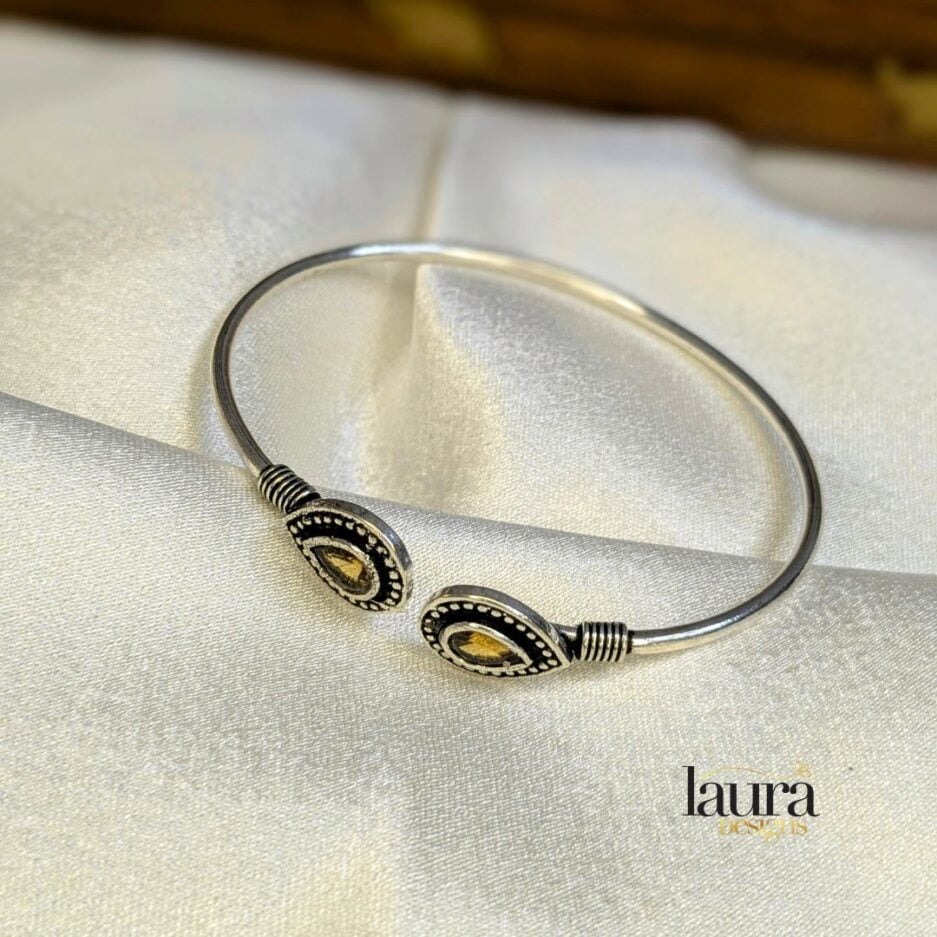 oxidised silver bangle with fire yellow stone