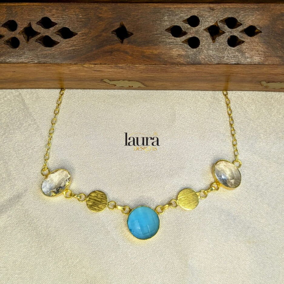 blue stone brass necklace