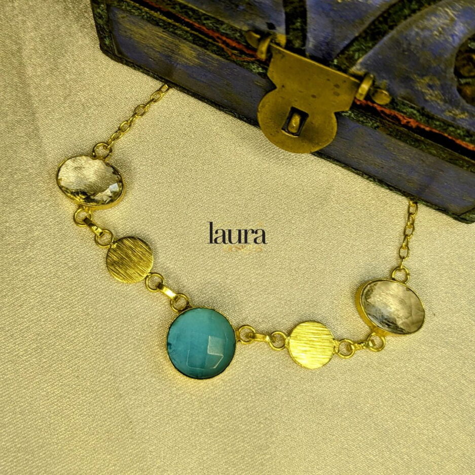 blue stone brass necklace