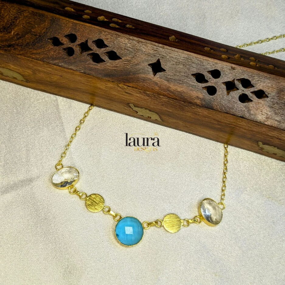 blue stone brass necklace