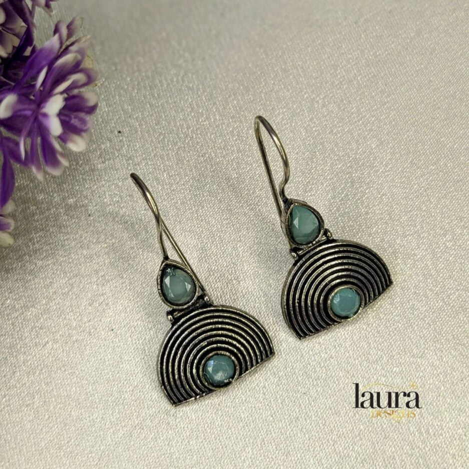 oxidised silver blue loop earrings