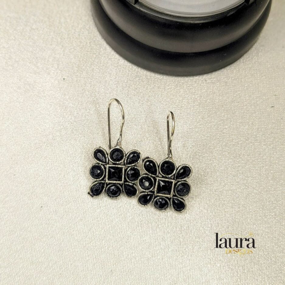 black stone oxidised silver earrings
