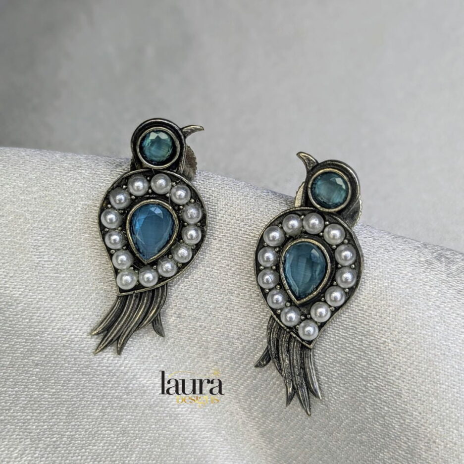 aqua blue stone oxidised earrings