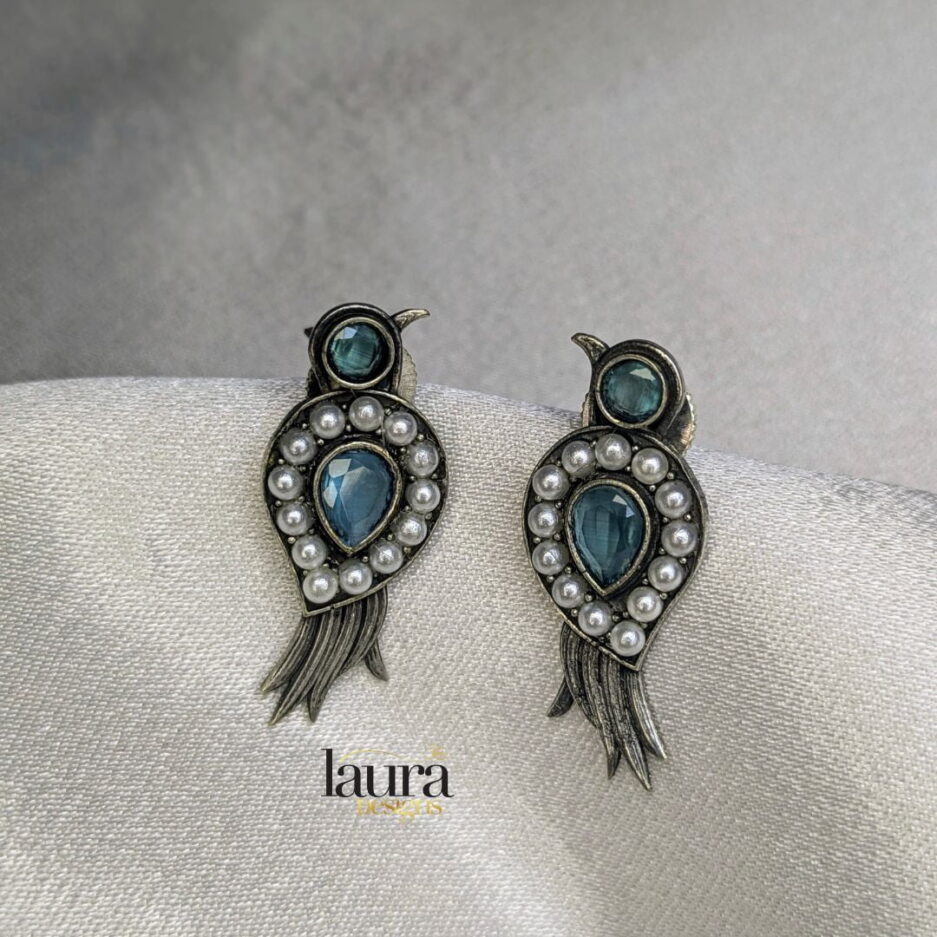 aqua blue stone oxidised earrings