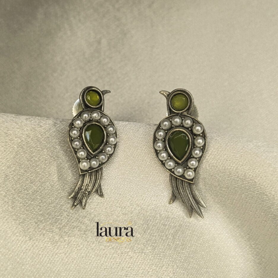 green stone oxidised earrings