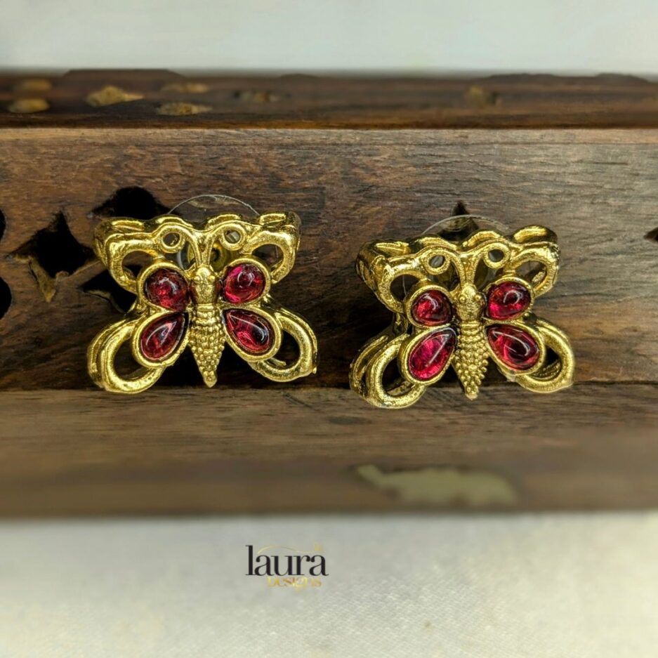 earrings for ruby pink butterfly necklace set