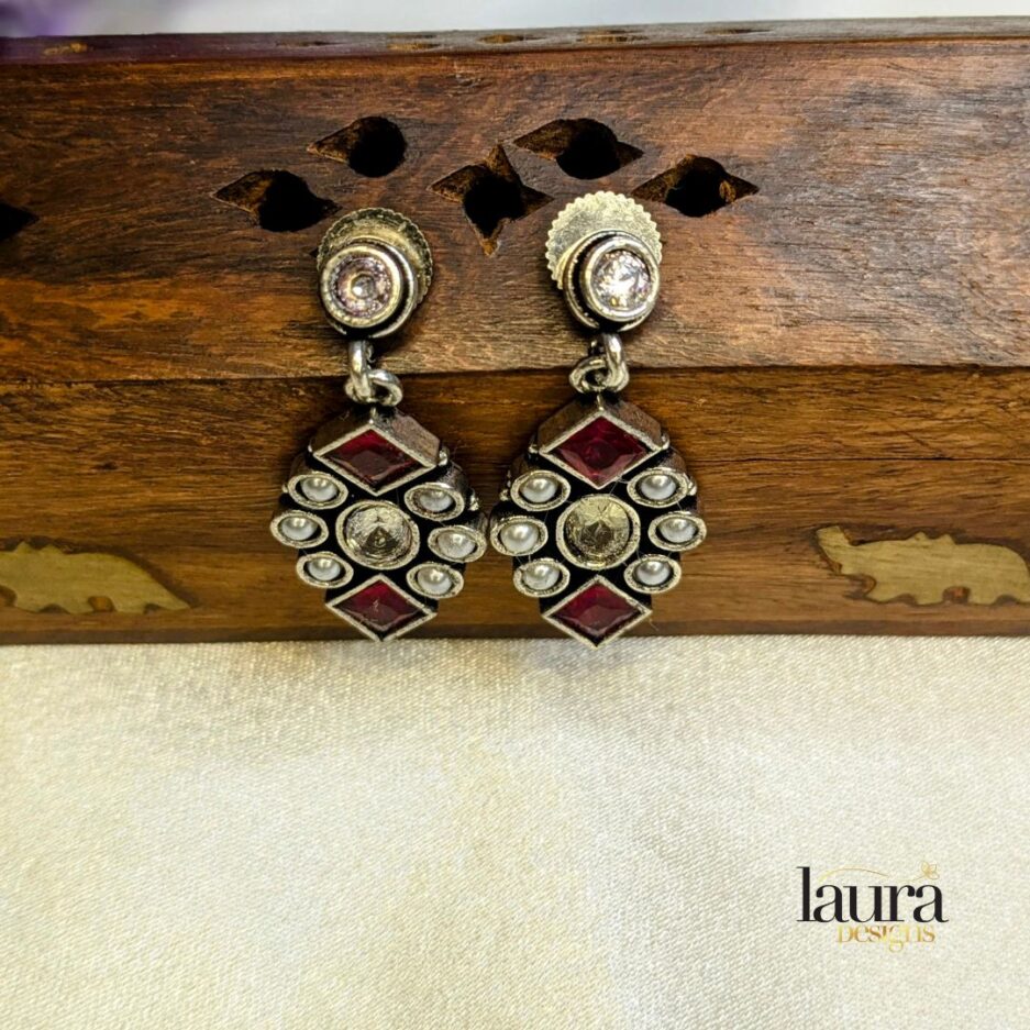 oxidised red stone earrings