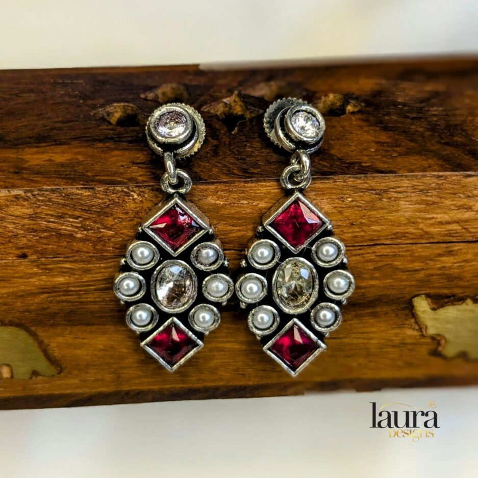 oxidised red stone earrings