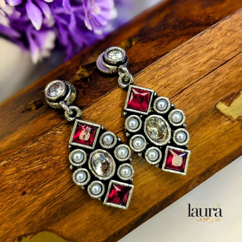 oxidised red stone earrings