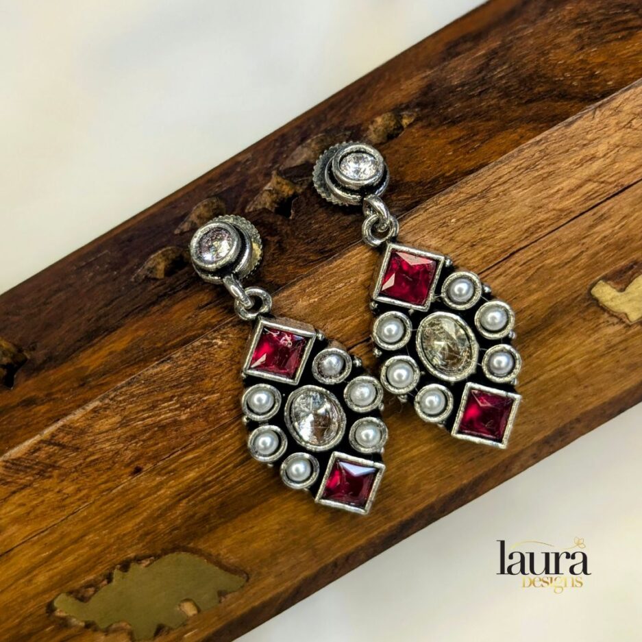 oxidised red stone earrings