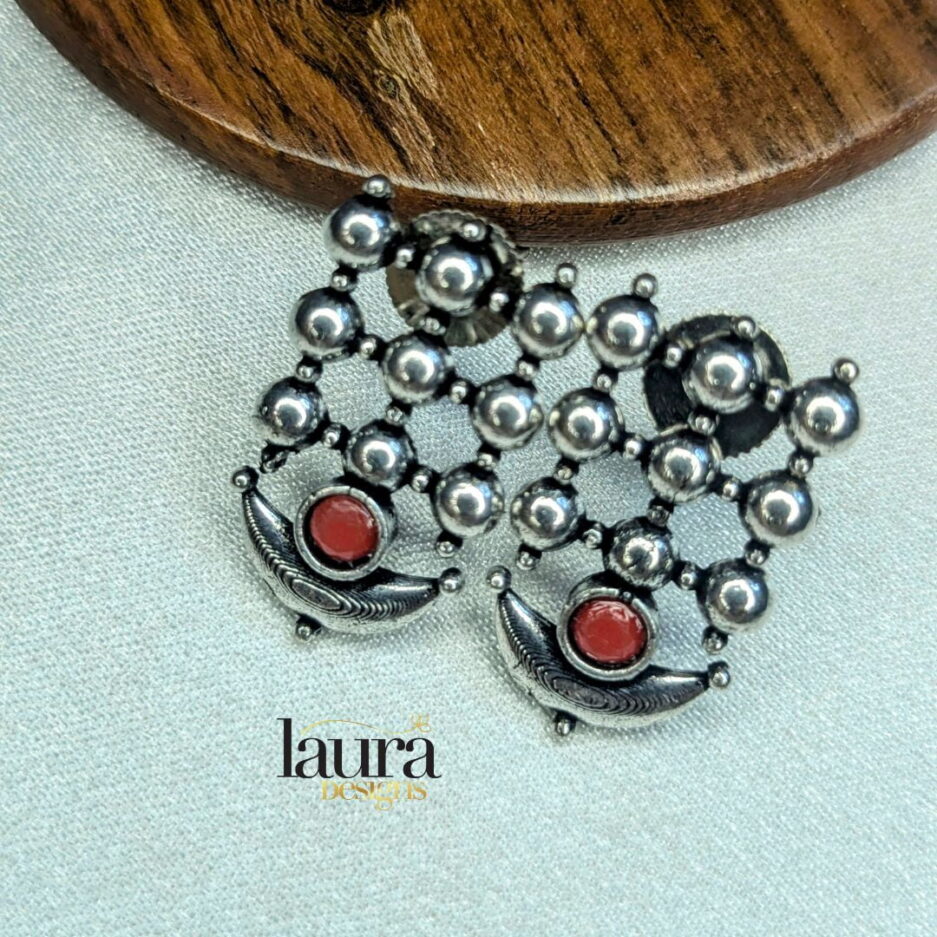 silver red stone earrings