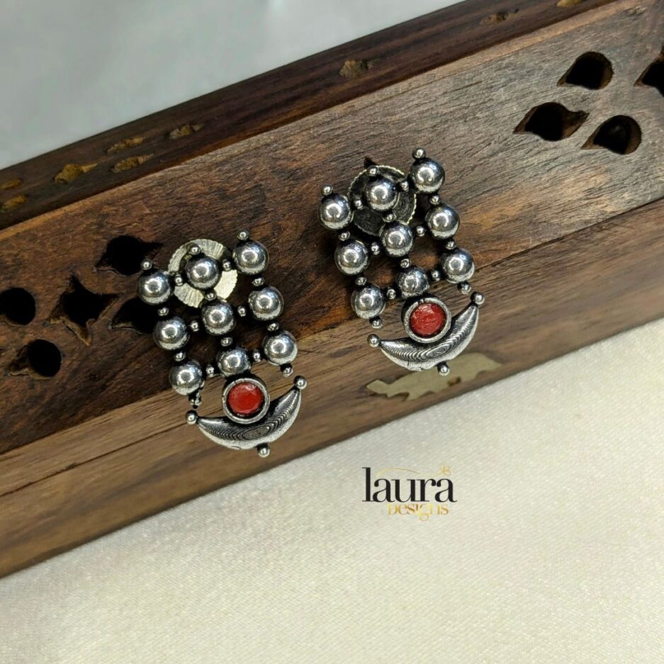 silver red stone earrings