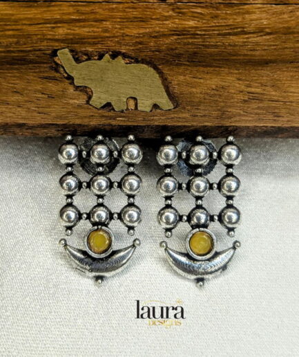 silver yellow stone earrings