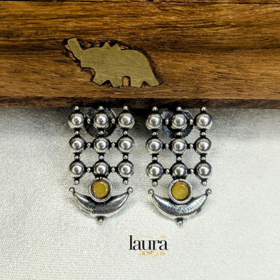 silver yellow stone earrings