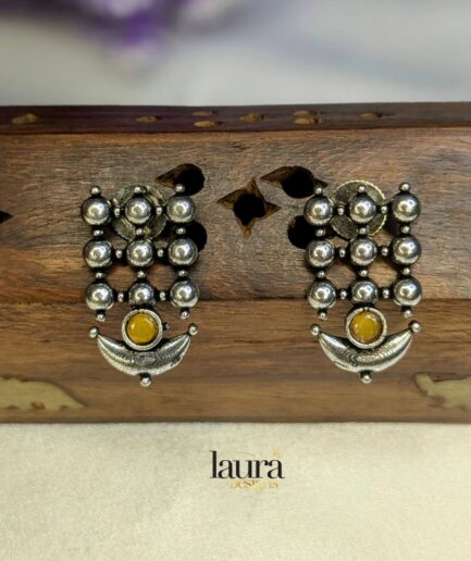 silver yellow stone earrings