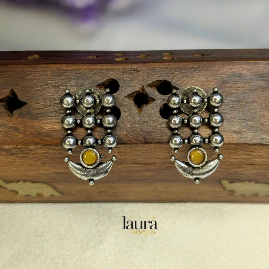 silver yellow stone earrings