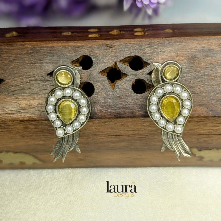 yellow stone oxidised earrings