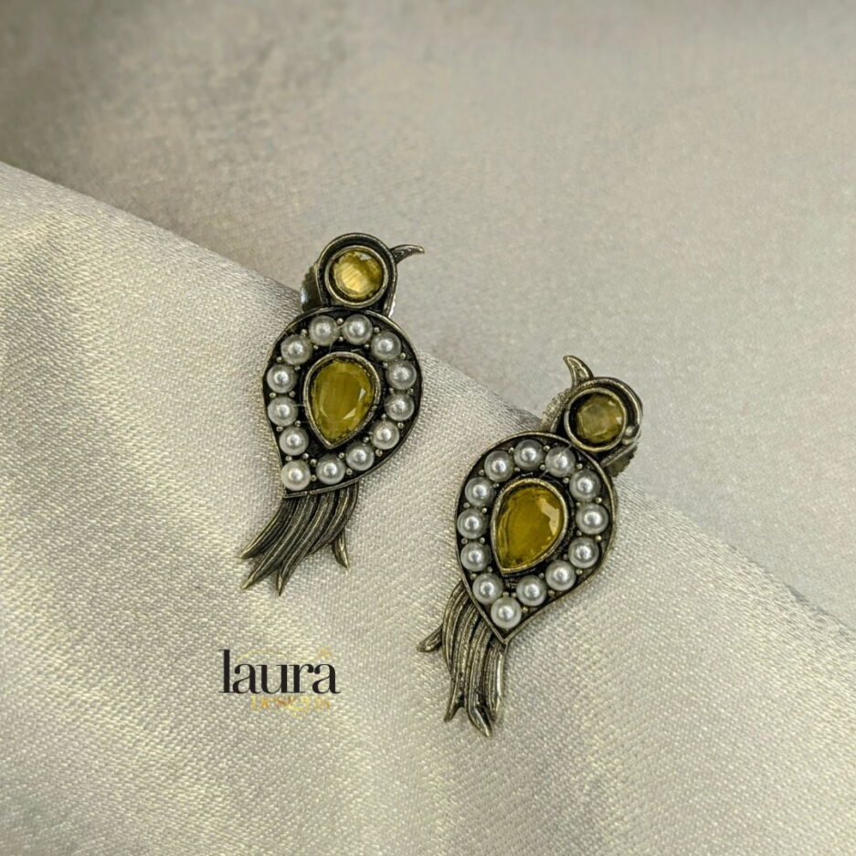 yellow stone oxidised earrings