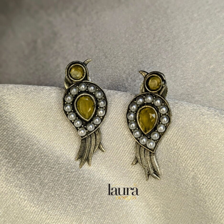 yellow stone oxidised earrings