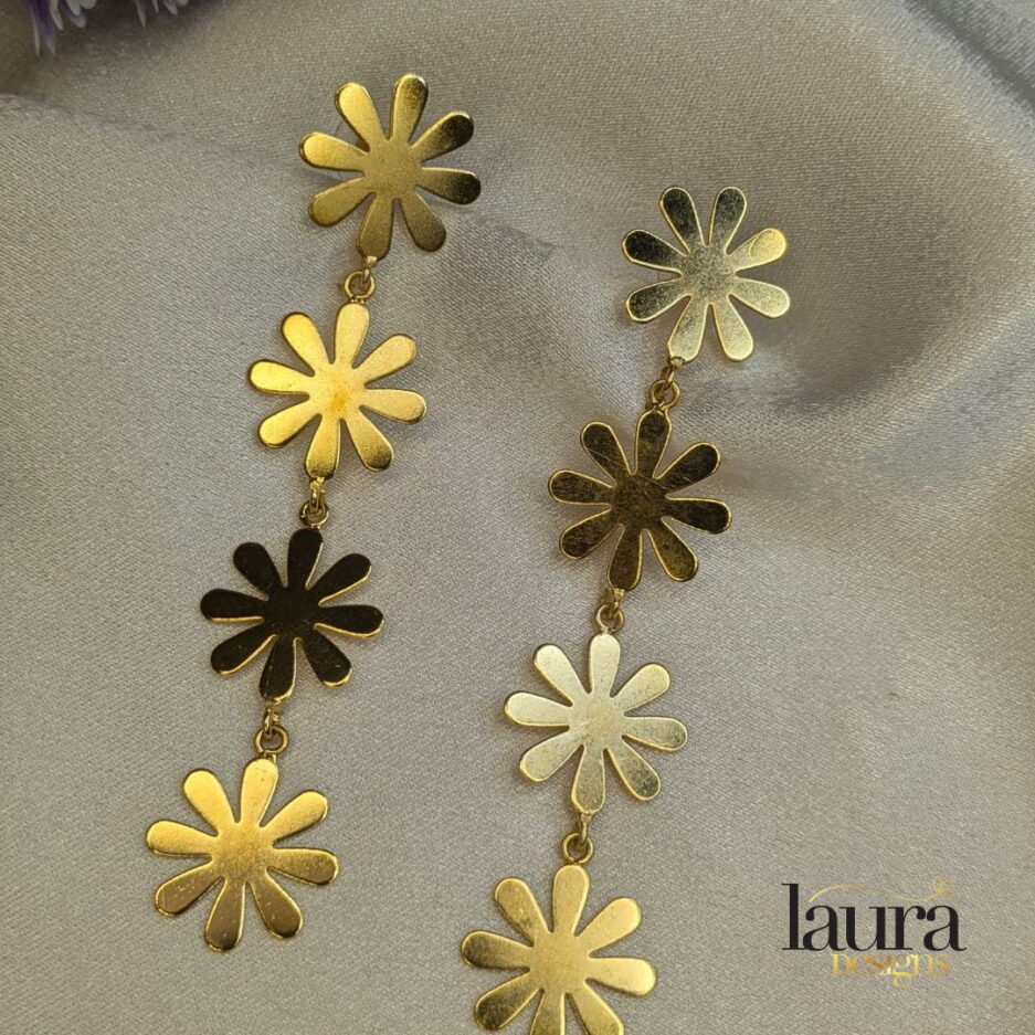 four flower long earrings