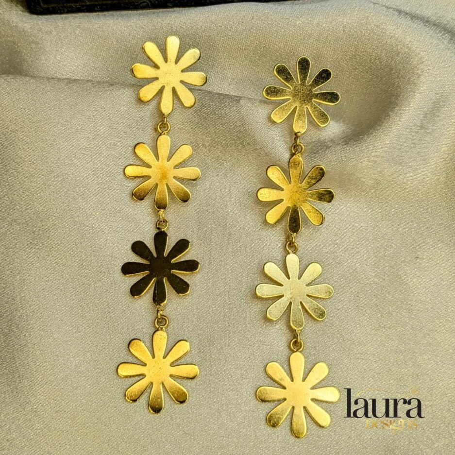 four flower long earrings